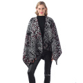 Casaco feminino de cor bloco xale envoltório plus size Cardigan Poncho capa aberta na frente longo casaco de inverno